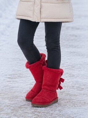 UGG Kids Bailey Bow II Red Sheepskin Boots Youth US 2 EU 33.5 Winter Shoes
